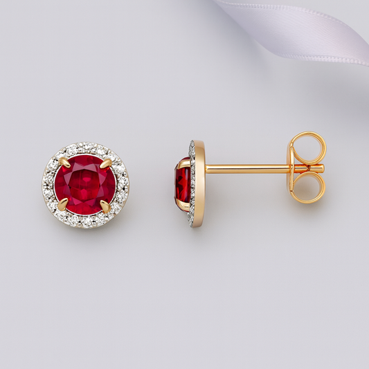 Aglow Created Ruby & Diamond Earrings 9kt Yellow Gold
