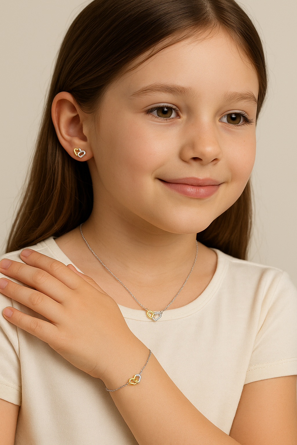 TwinTone Heart link Bracelet 9kt Yellow & White Gold