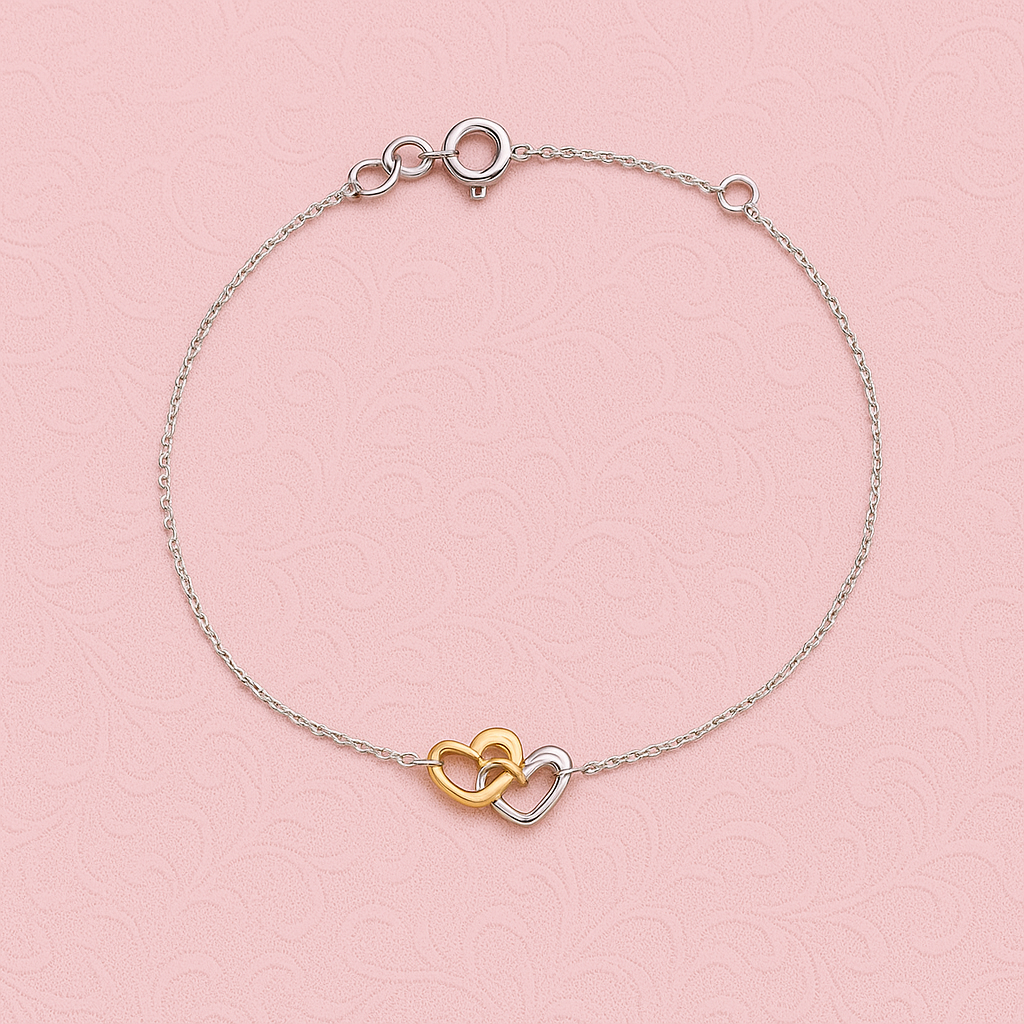 TwinTone Heart link Bracelet 9kt Yellow & White Gold