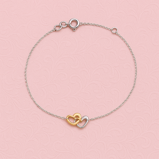 TwinTone Heart link Bracelet 9kt Yellow & White Gold