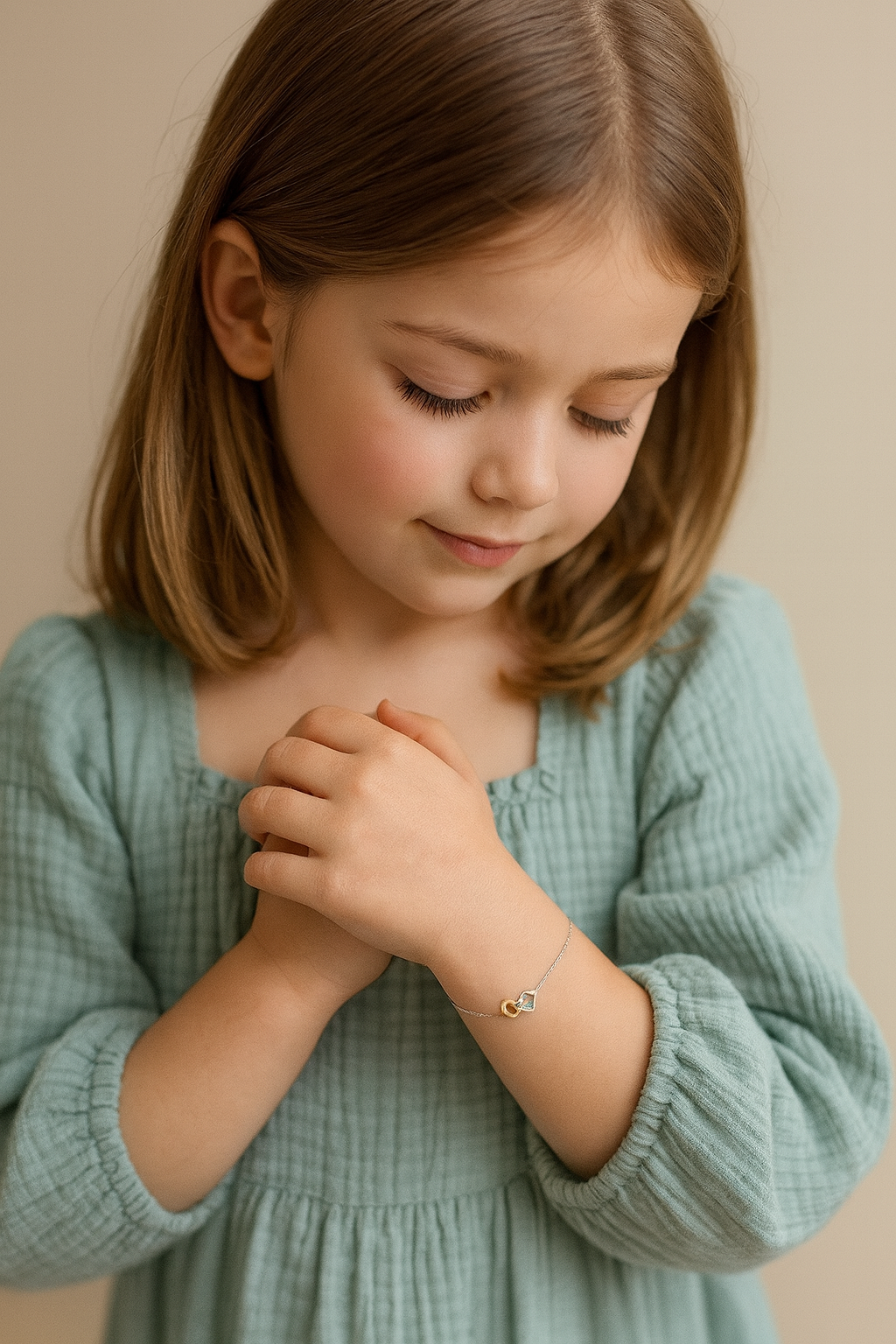 TwinTone Heart link Bracelet 9kt Yellow & White Gold