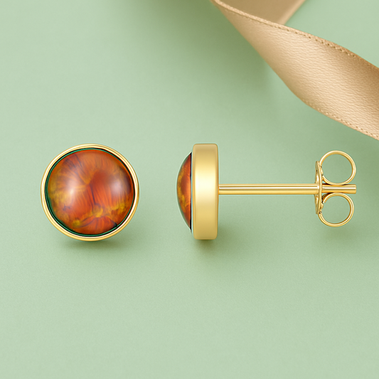 Coral Bloom Round Triplet Opal Studs 9kt Yellow Gold