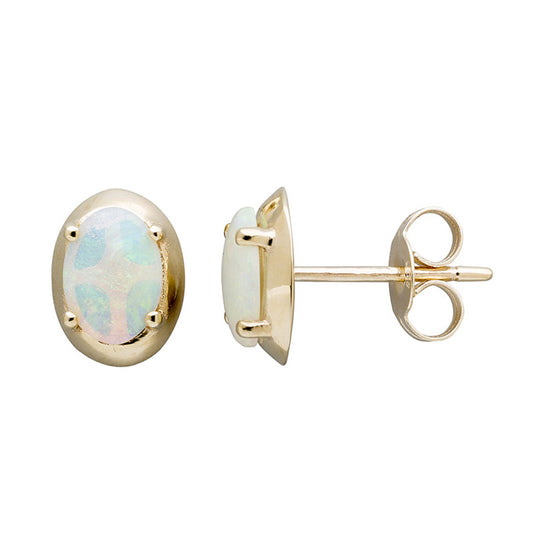 Vibe Solid Opal 7x5mm Oval Stud Earring 9kt Yellow gold