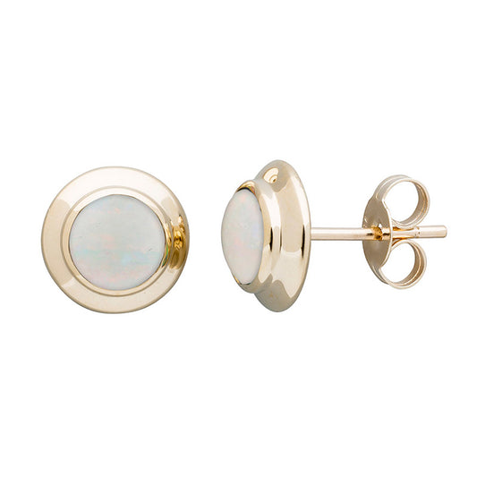 Ivory Round 5mm Solid Opal Stud Earrings 9kt Yellow Gold