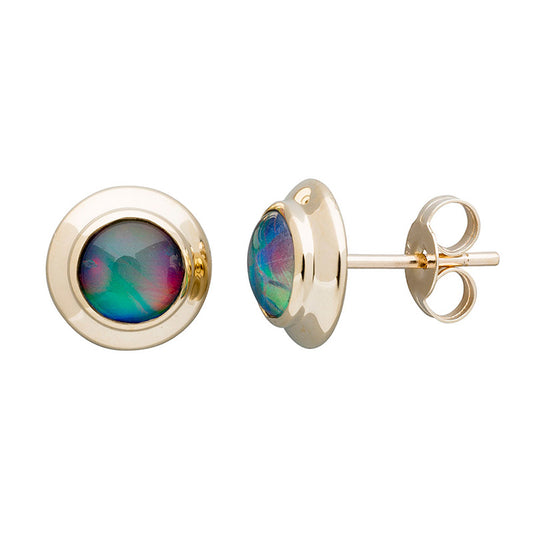 Vivid Round Triplet Opal 6mm Stud Earrings 9kt Gold