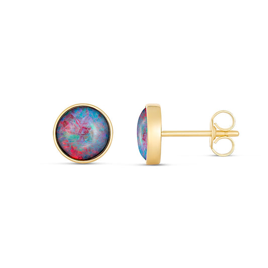 Nova Round 6mm Triplet Opal Earring 9kt Yellow Gold