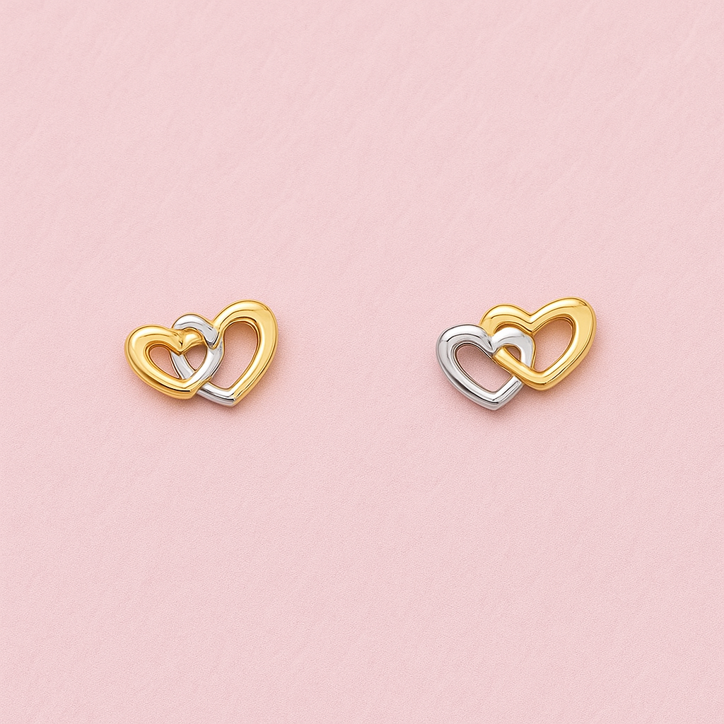 TwinTone Heart link Earrings 9kt Yellow & White Gold