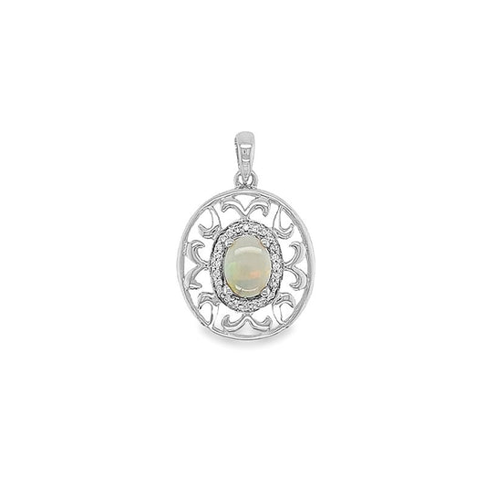 Zorya Oval Solid Opal & CZ Pendant Silver