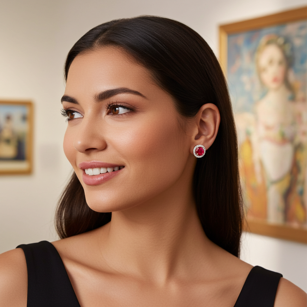 Aglow Created Ruby & Diamond Earrings 9kt Yellow Gold