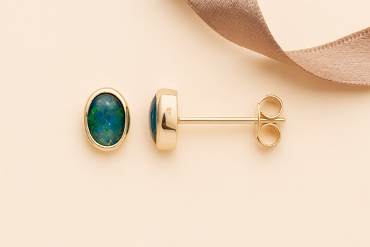 Verve Oval 7x5mm Triplet Opal Earrings 9kt Yellow Gold